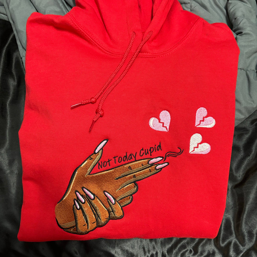 Embroidered Not Today Cupid Anti-Valentine’s Day Crewneck Sweatshirt