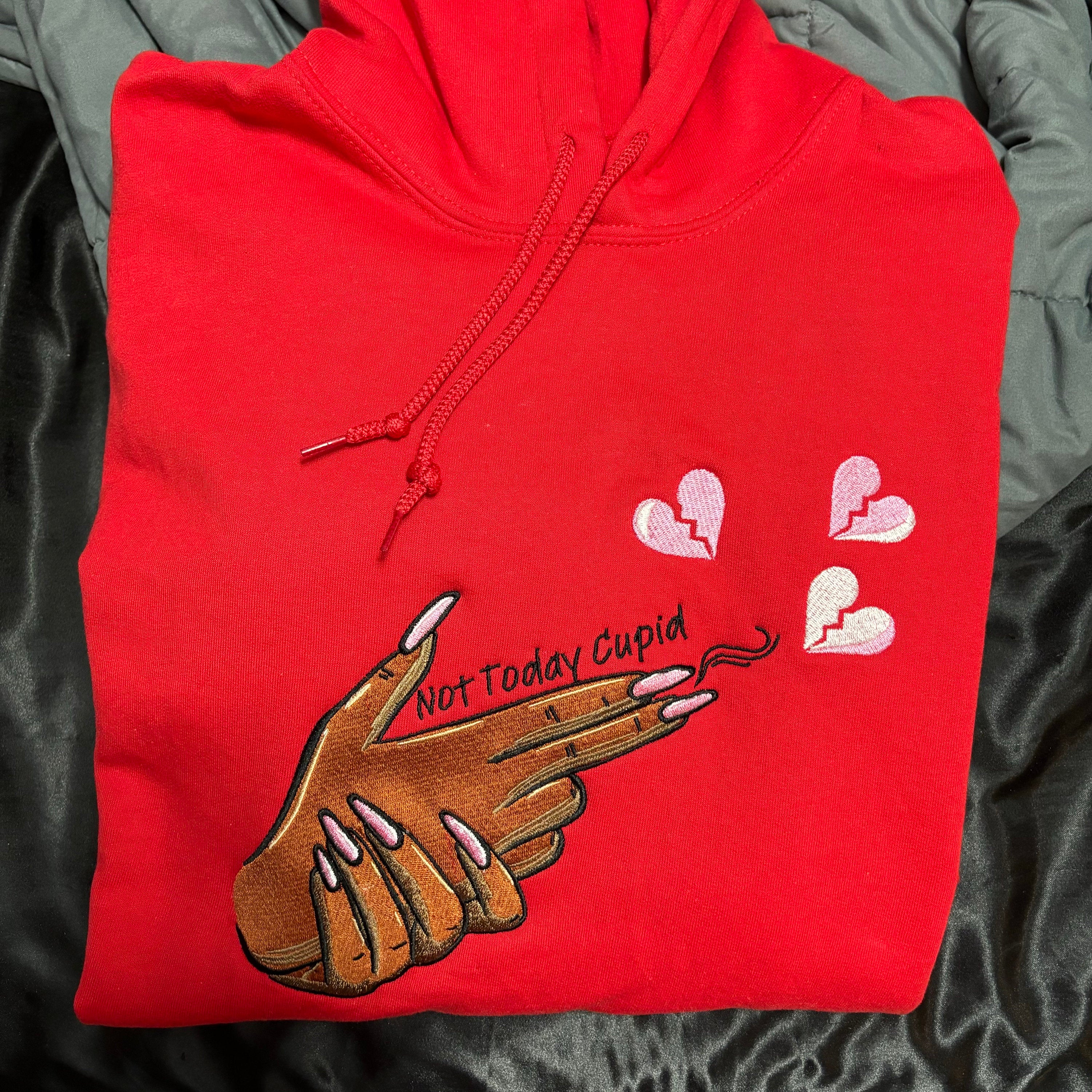 Embroidered Not Today Cupid Anti-Valentine’s Day Crewneck Sweatshirt
