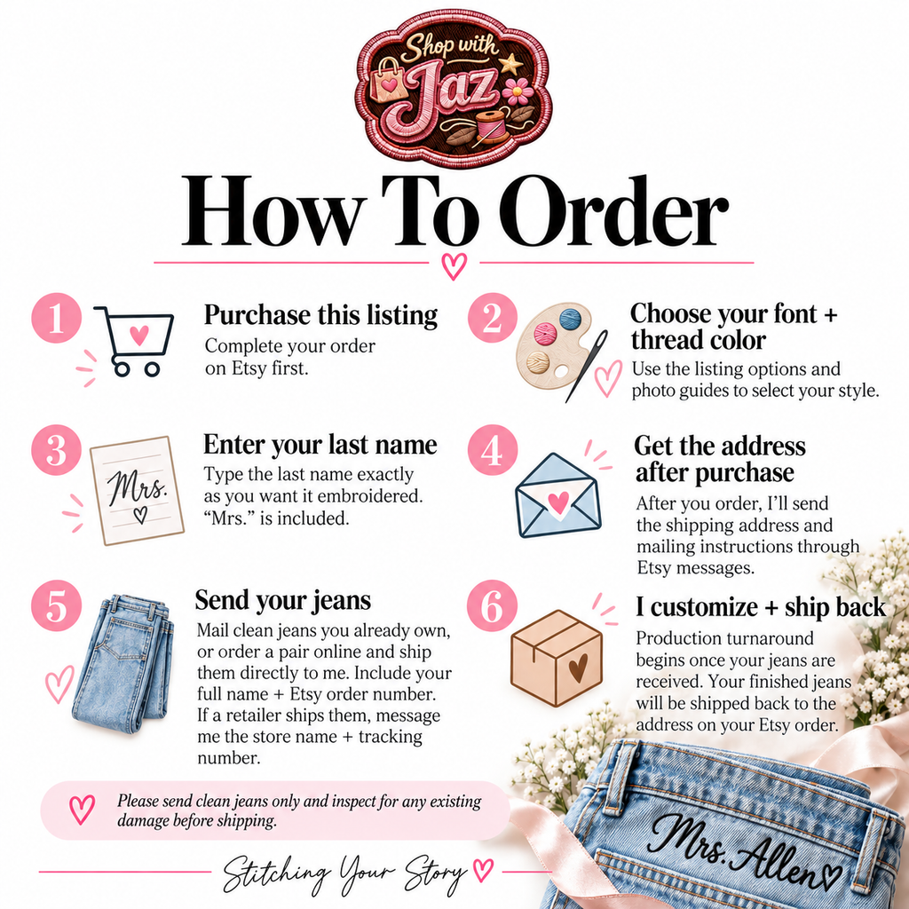 Custom Bridal Jeans| Personalized Mrs. Embroidery
